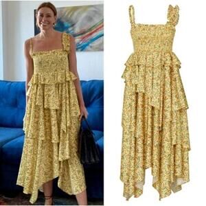 Petersyn Alcott Floral Print Sleeveless Midi Dress Yellow Size Small